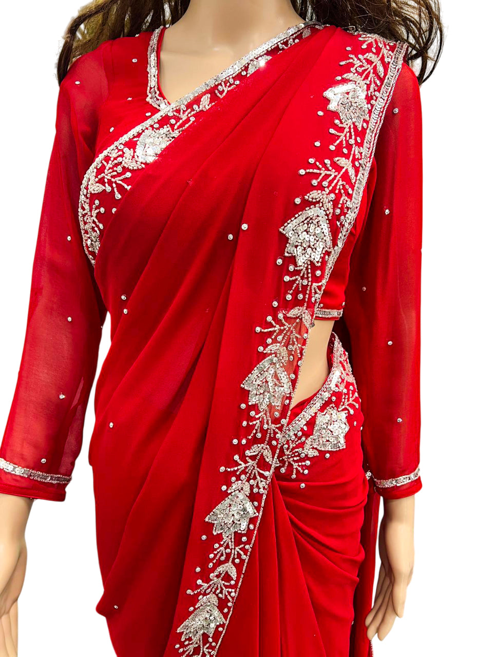Hand Work Boutique Saree-Gn-Red